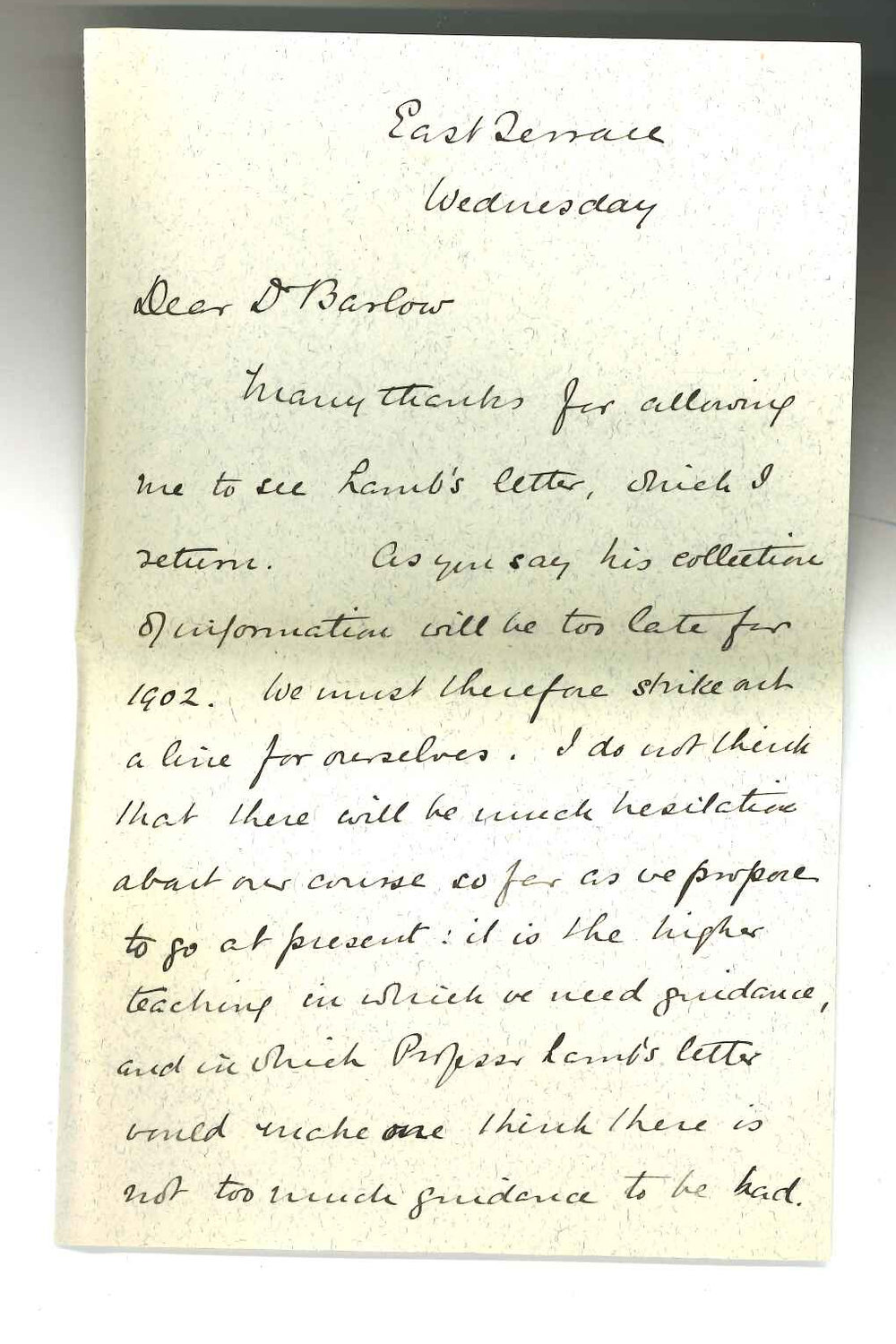 Professor Horace Lamb - Manchester - Forwarding circular issued with respect to proposed Faculty of Commerce