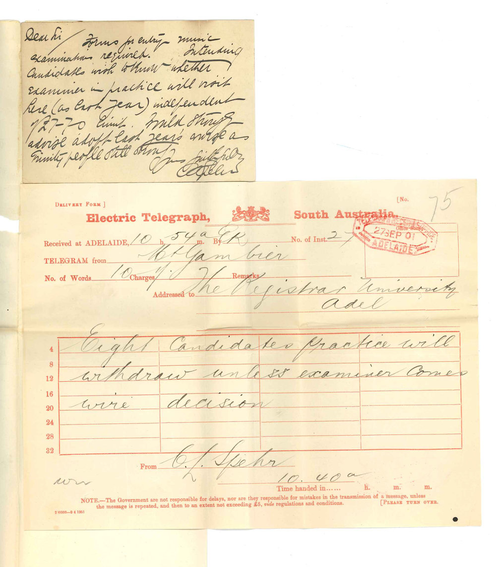 Carl Louis Spehr LLB - Mount Gambier - Asking if Examination will be held at Mount Gambier this year in Practice of Music