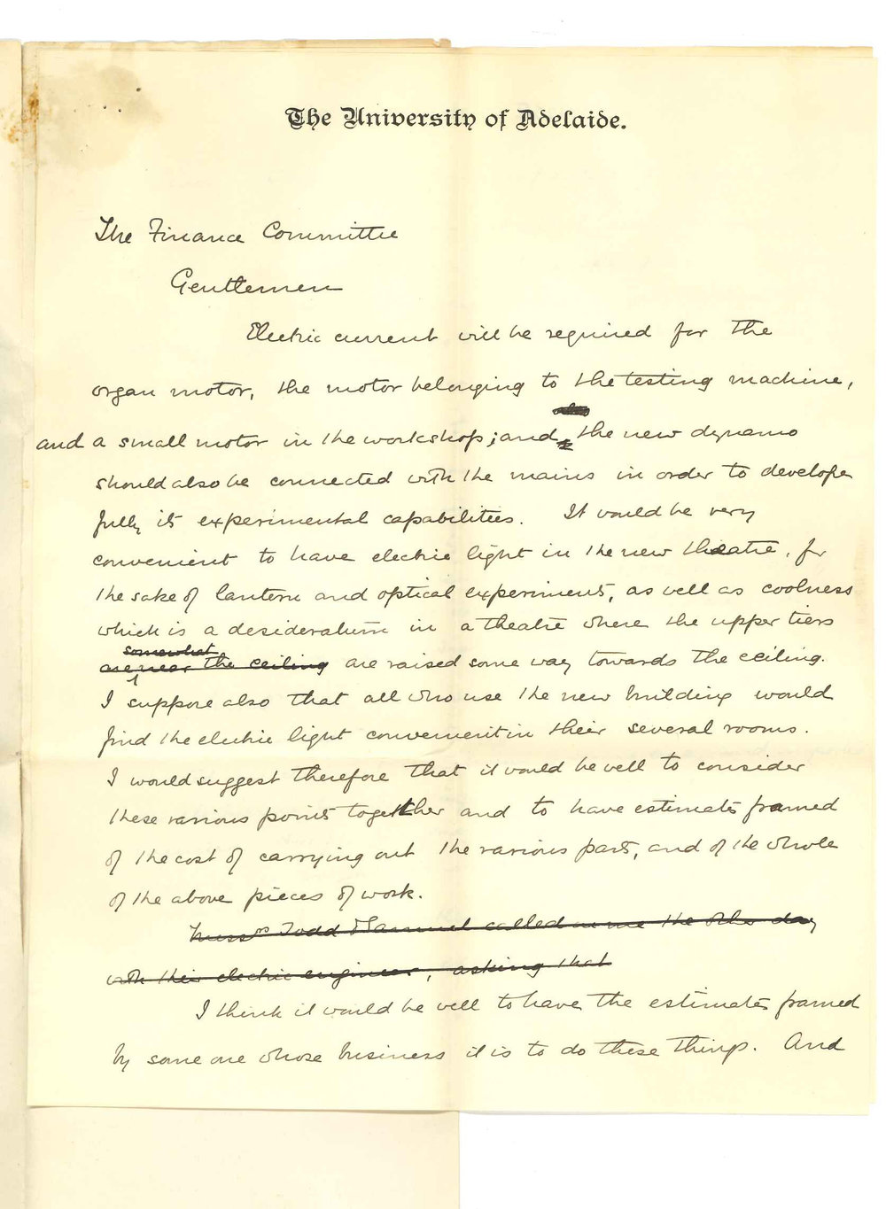 Professor William Henry Bragg - The University - Concerning installation of electric lights
