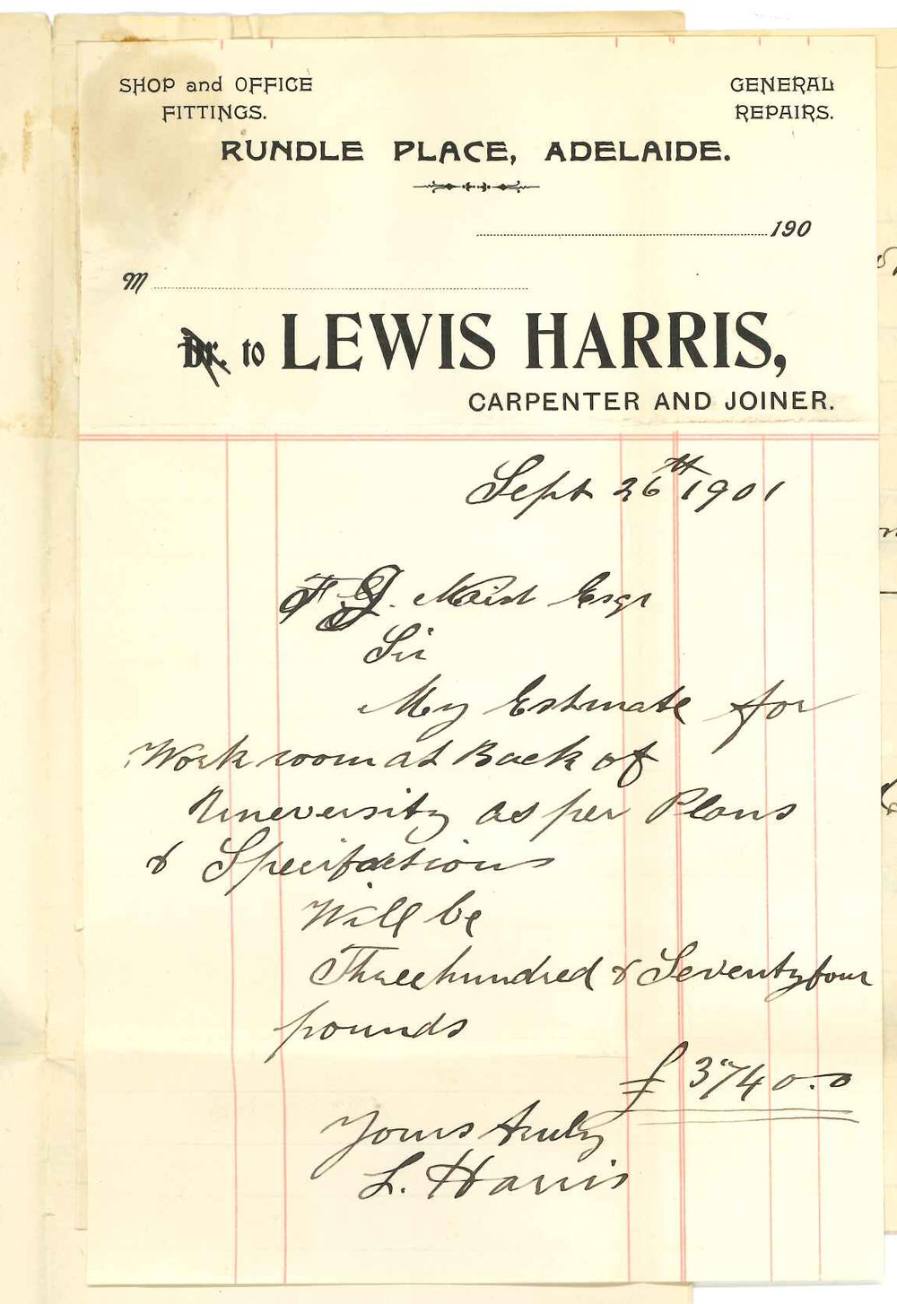 Lewis Harris - Ligertwood and Park - Brown and Peel - Tender for work room at back of University