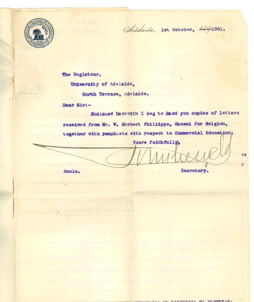 J Creswell - Adelaide - Concerning Faculty of Commerce at the University