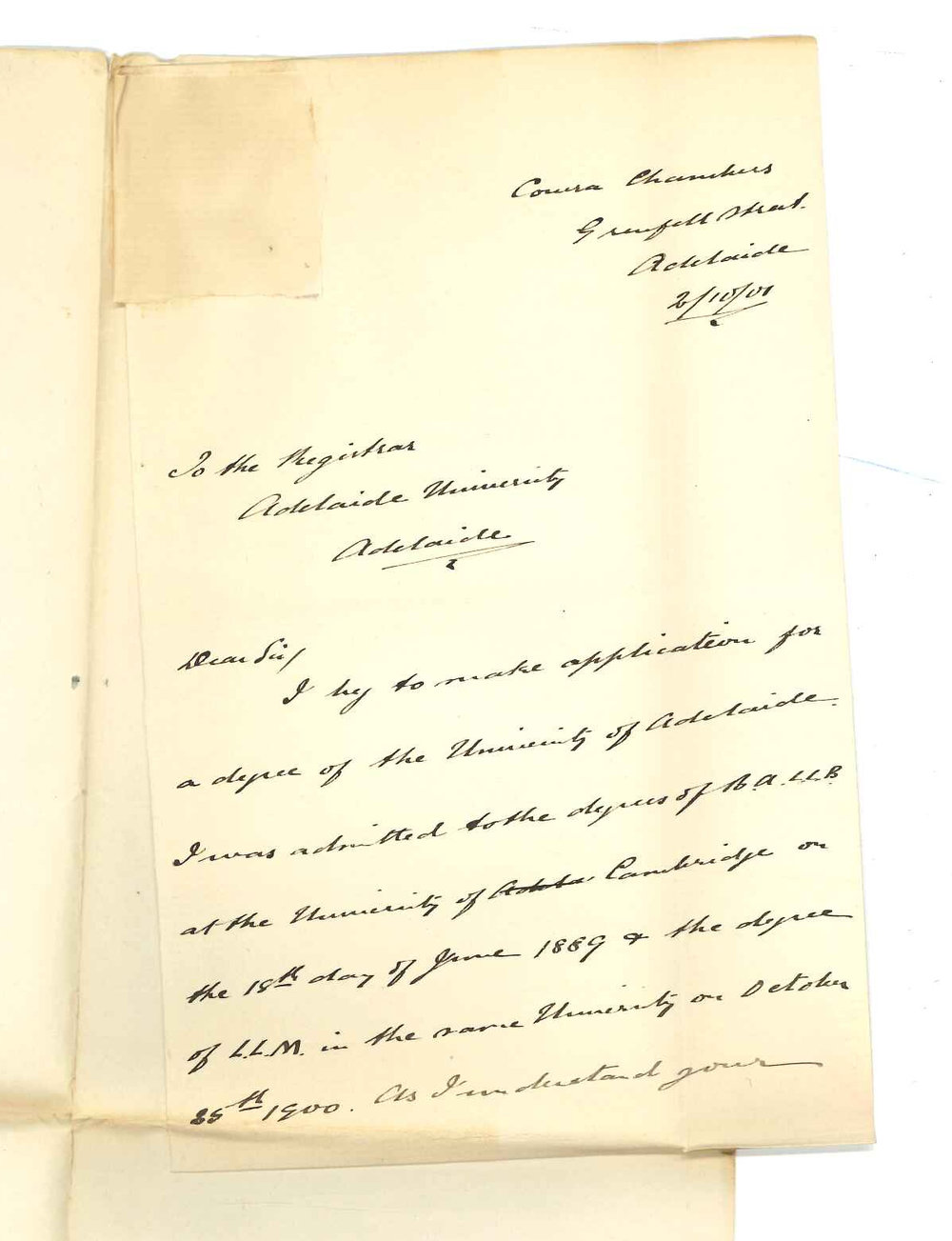 Frank G Tolley - Adelaide - Concerning admission ad eundem gradum