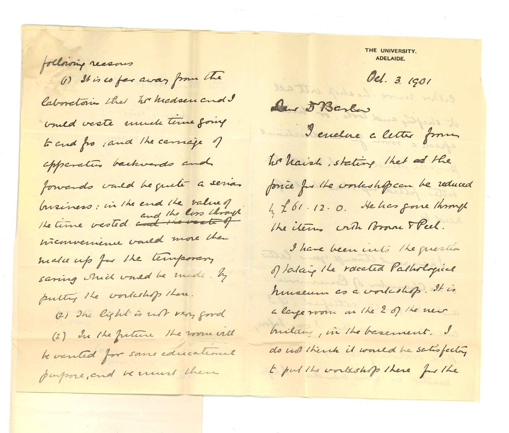 Professor William Henry Bragg - Frank John Naish - Concerning reduction of cost for workshop