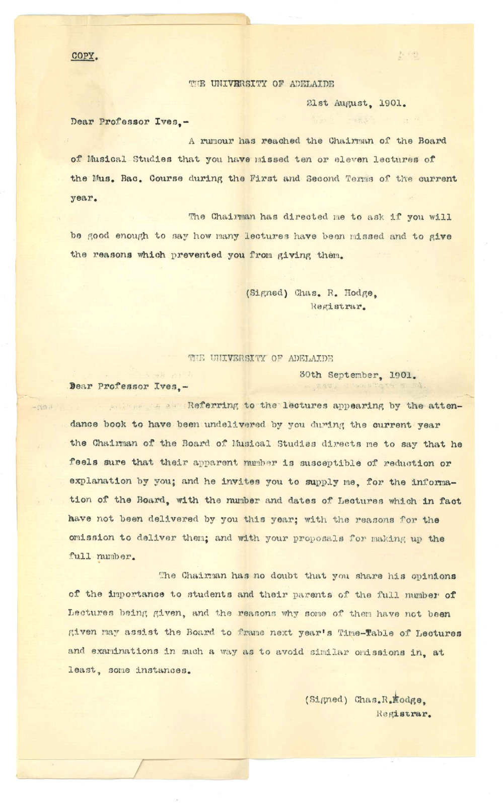 Professor Joshua Ives - University - Declining to give particulars about lectures missed