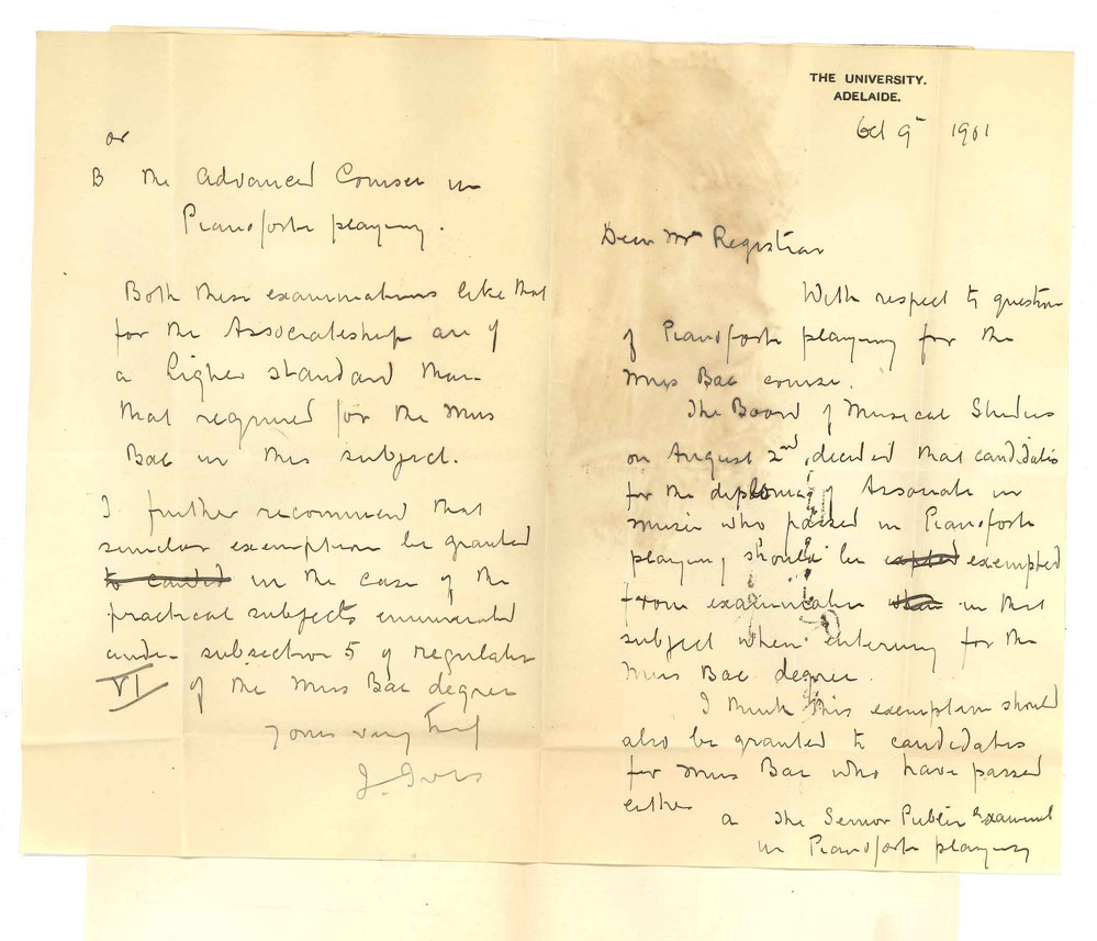 Professor Joshua Ives - The University - Concerning Examination in Pianoforte in Music Bachelor Course