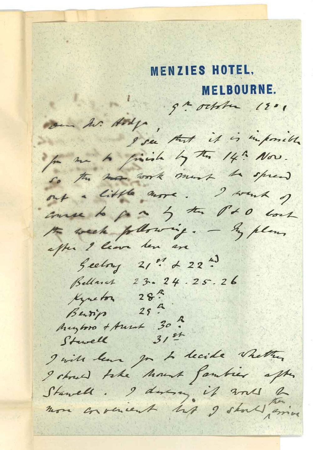 Charles Wood - Melbourne - Concerning timetable for Practice of Music Examinations