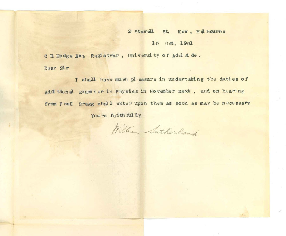 William Sutherland - Melbourne - Will act as additional examiner in Physics
