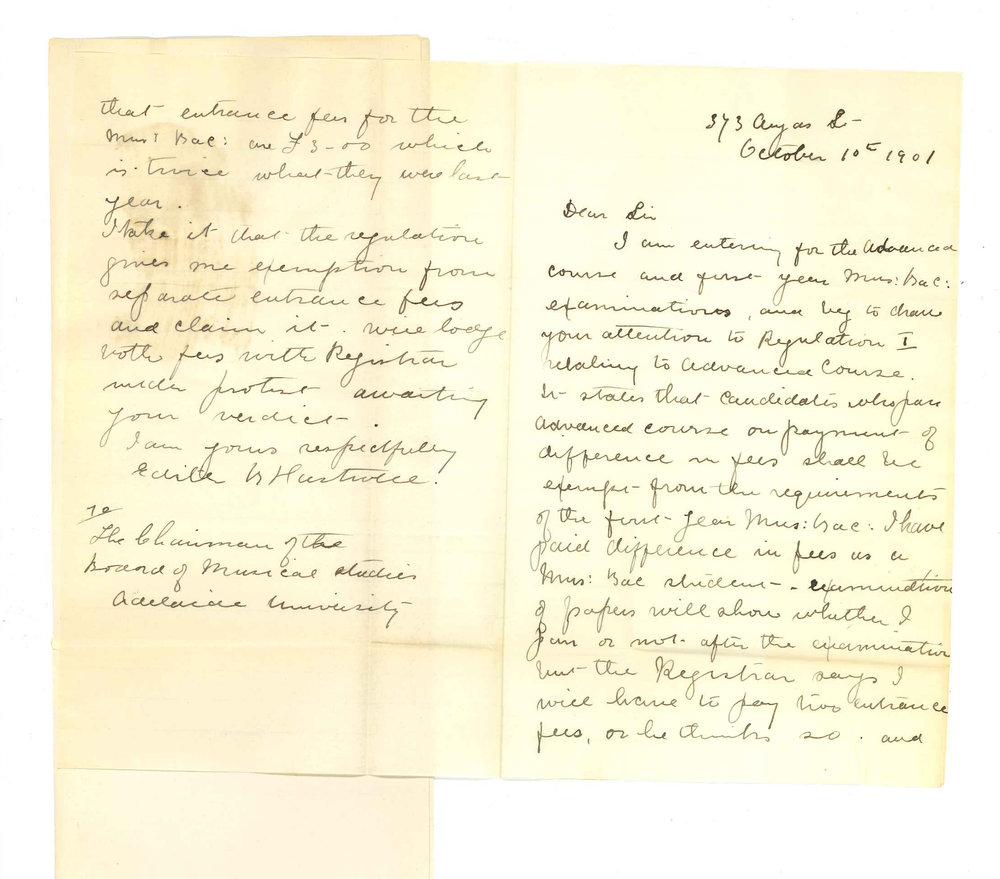 Miss Edith Hastwell - Adelaide - Fees for Music Bachelor and Advanced Course Examinations