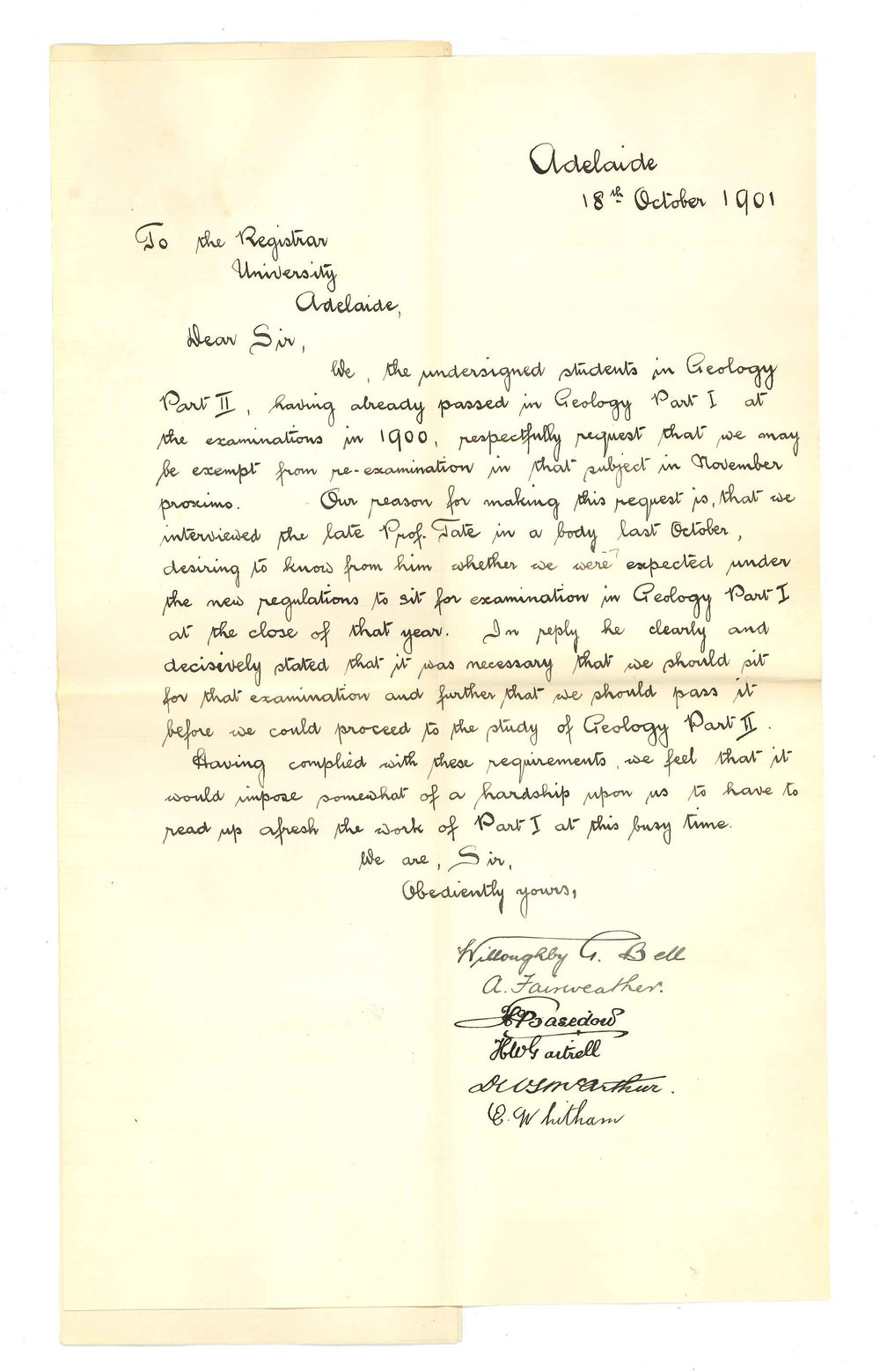 Willoughby G Bell and Other Students - Regarding Examination in Geology Part I