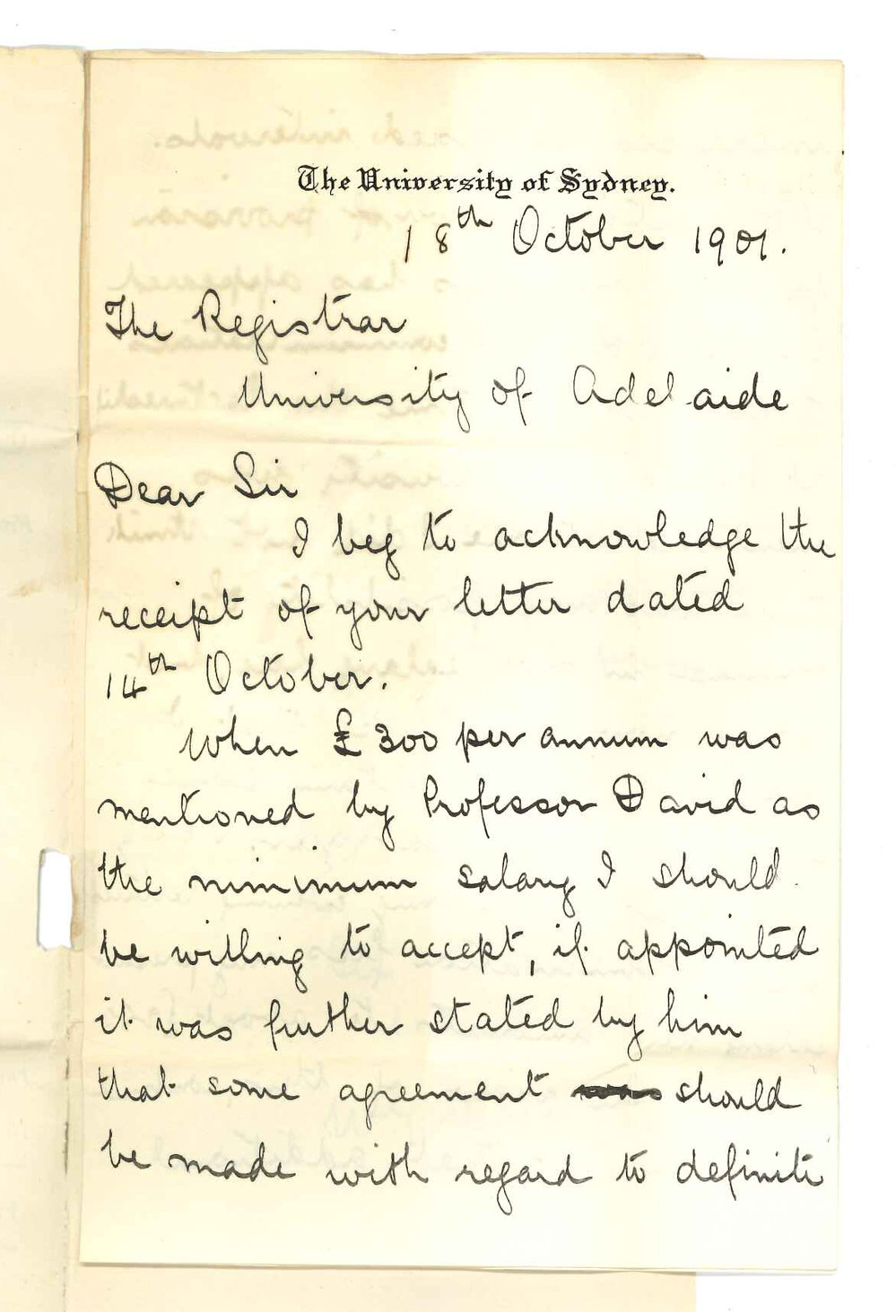 Walter George Woolnough - University of Sydney - Concerning Lectureship on Mineralogy and Petrology