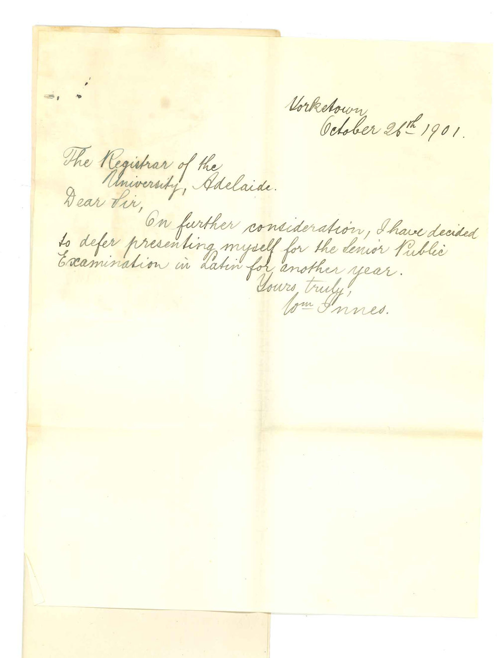 William Innes - Yorketown - Will sit for Latin in Senior Public Examination next year