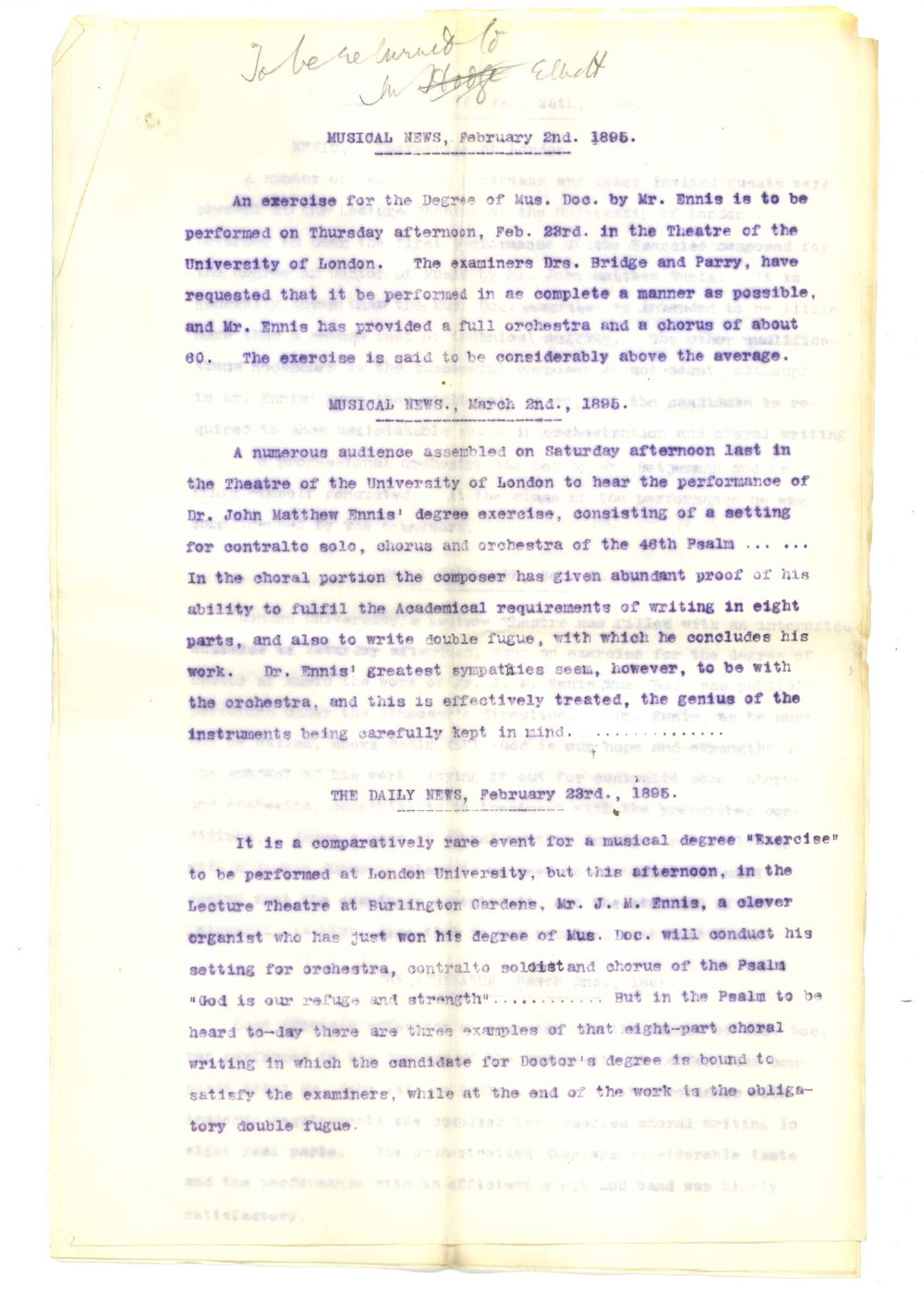 John Matthew Ennis - Sydney - Application for position of Professor of Music