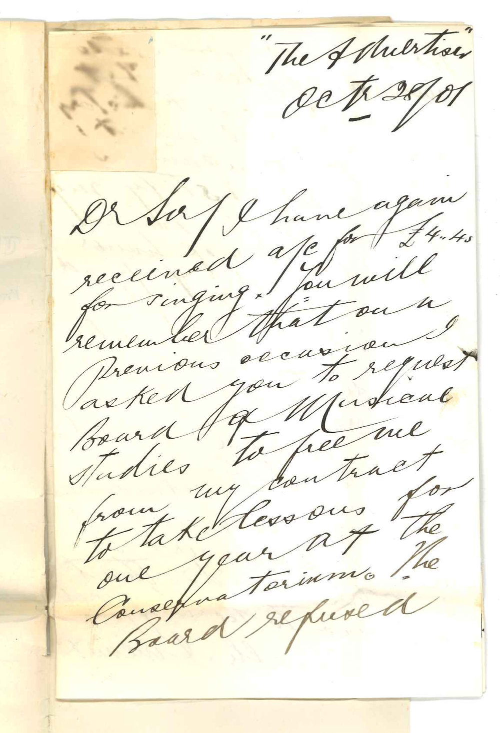 J Chamberlain - Adelaide - With respect to Conservatorium fees