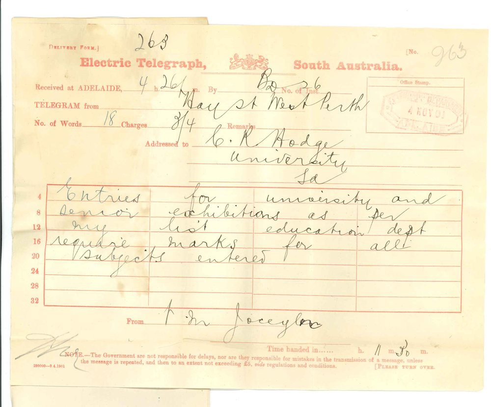 Henry Maurice Joscelyne - Perth - Concerning marks for WA Exhibitions