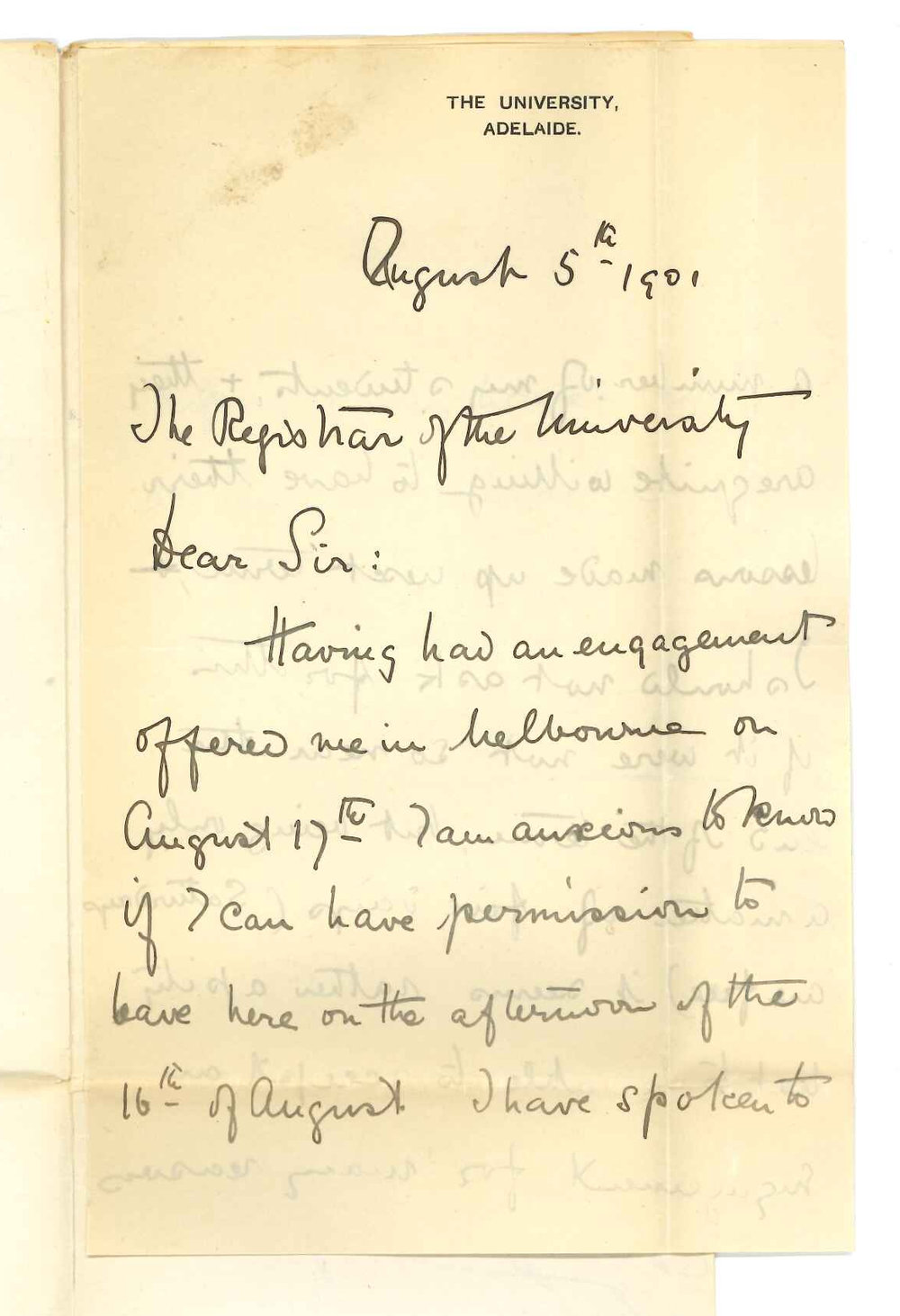 Elsie Stanley Hall - The University - Asking for leave of absence
