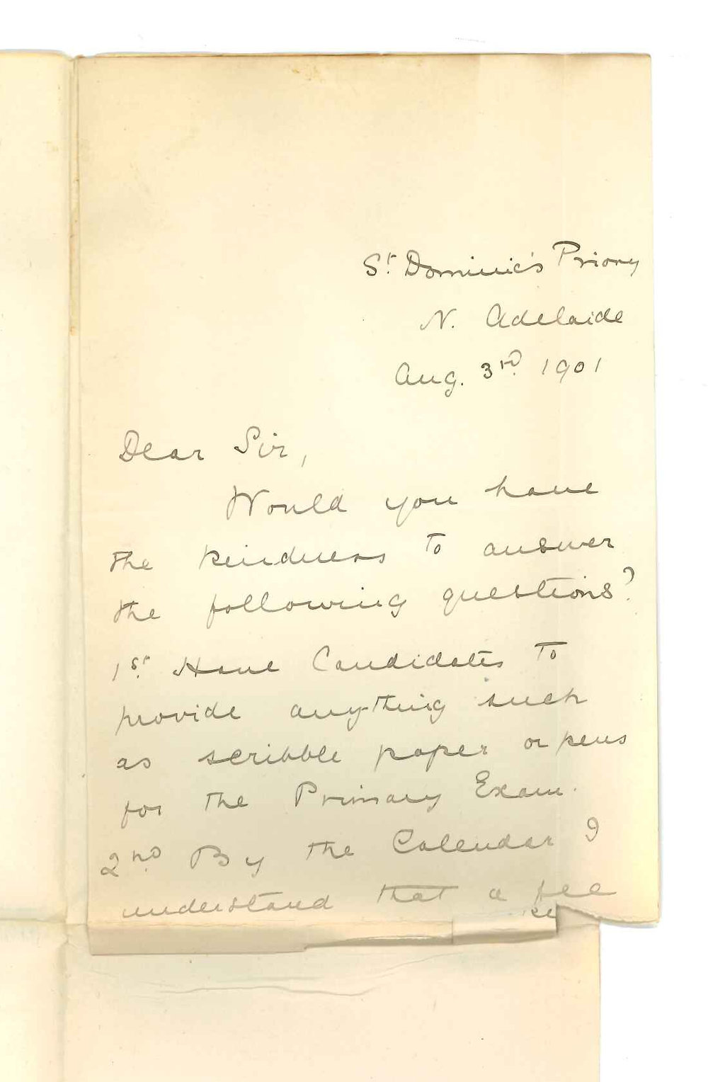 St Dominic's Priory College - North Adelaide - Questions regarding Primary Public Examinations