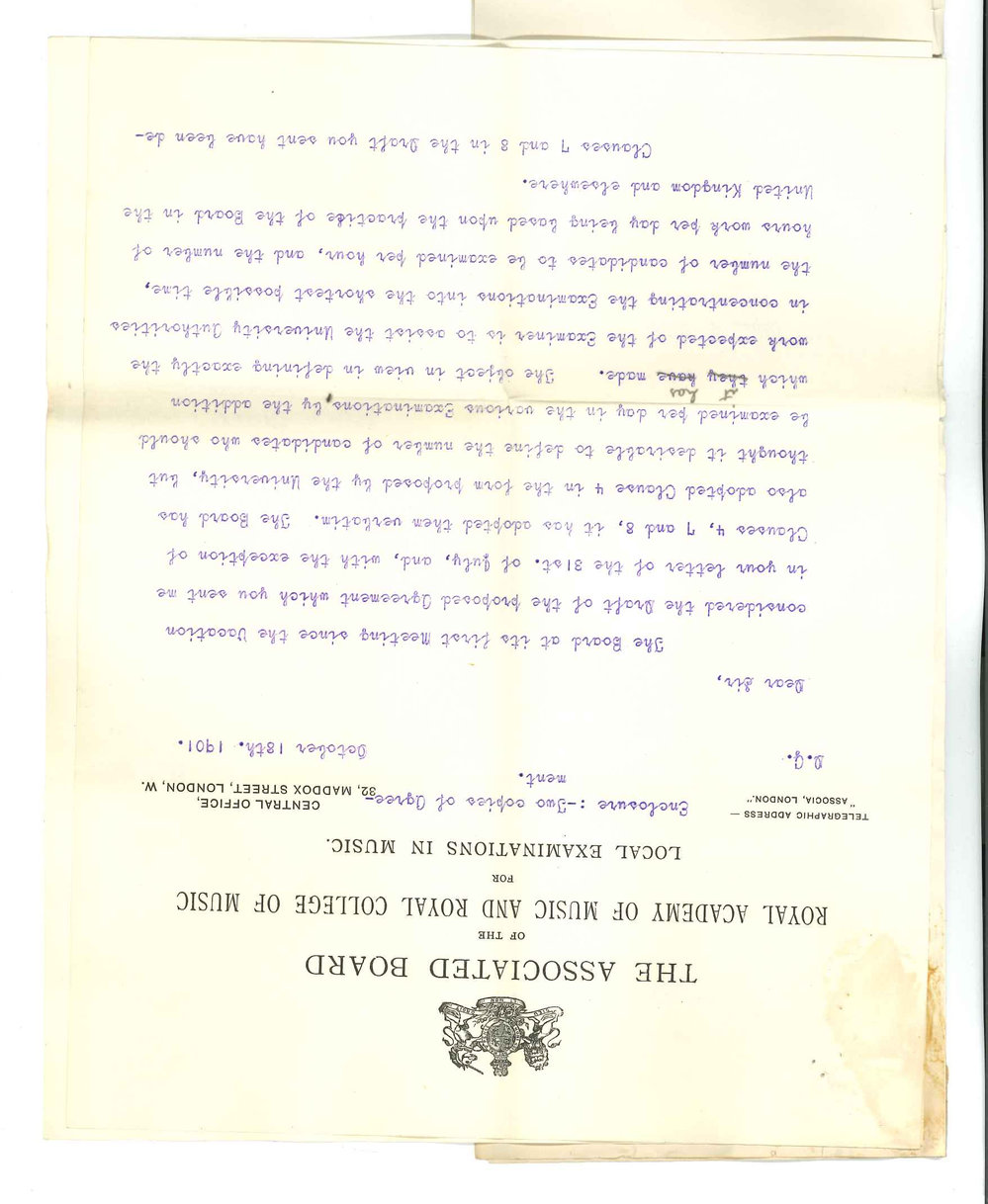 James Muir - Secretary - Associated Board of RAM and RCM London - Concerning the agreement between Associated Board and University