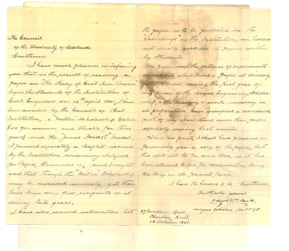 Edward V Clark - Kent England - Will forward copy of his paper on The Theory of Cast Iron Beams when published