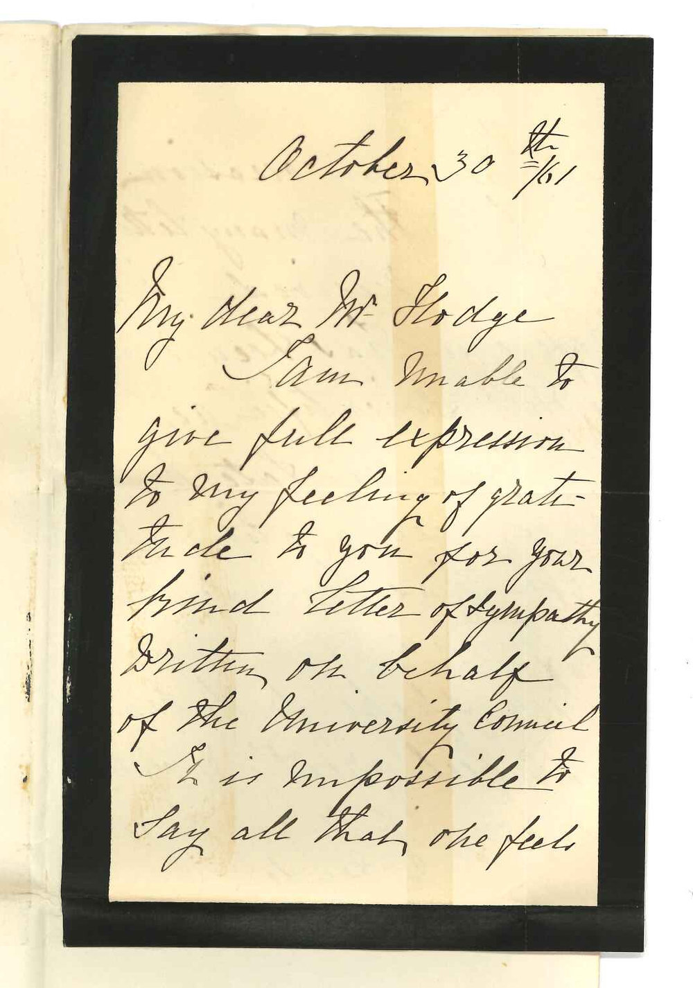 Mrs M Tate - North Adelaide - Thanking Council for letter of sympathy