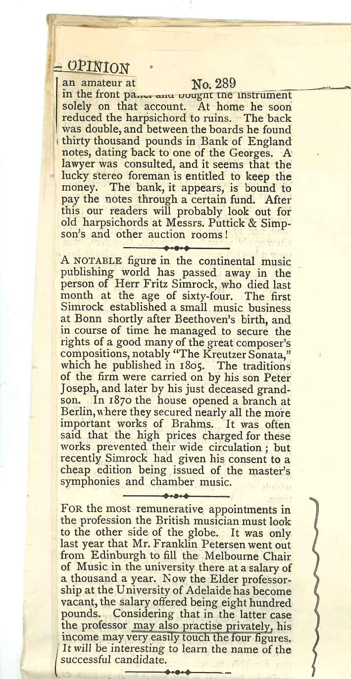 W H Wale - Sydney Conservatorium - Concerning his report on third year Music Bachelor students