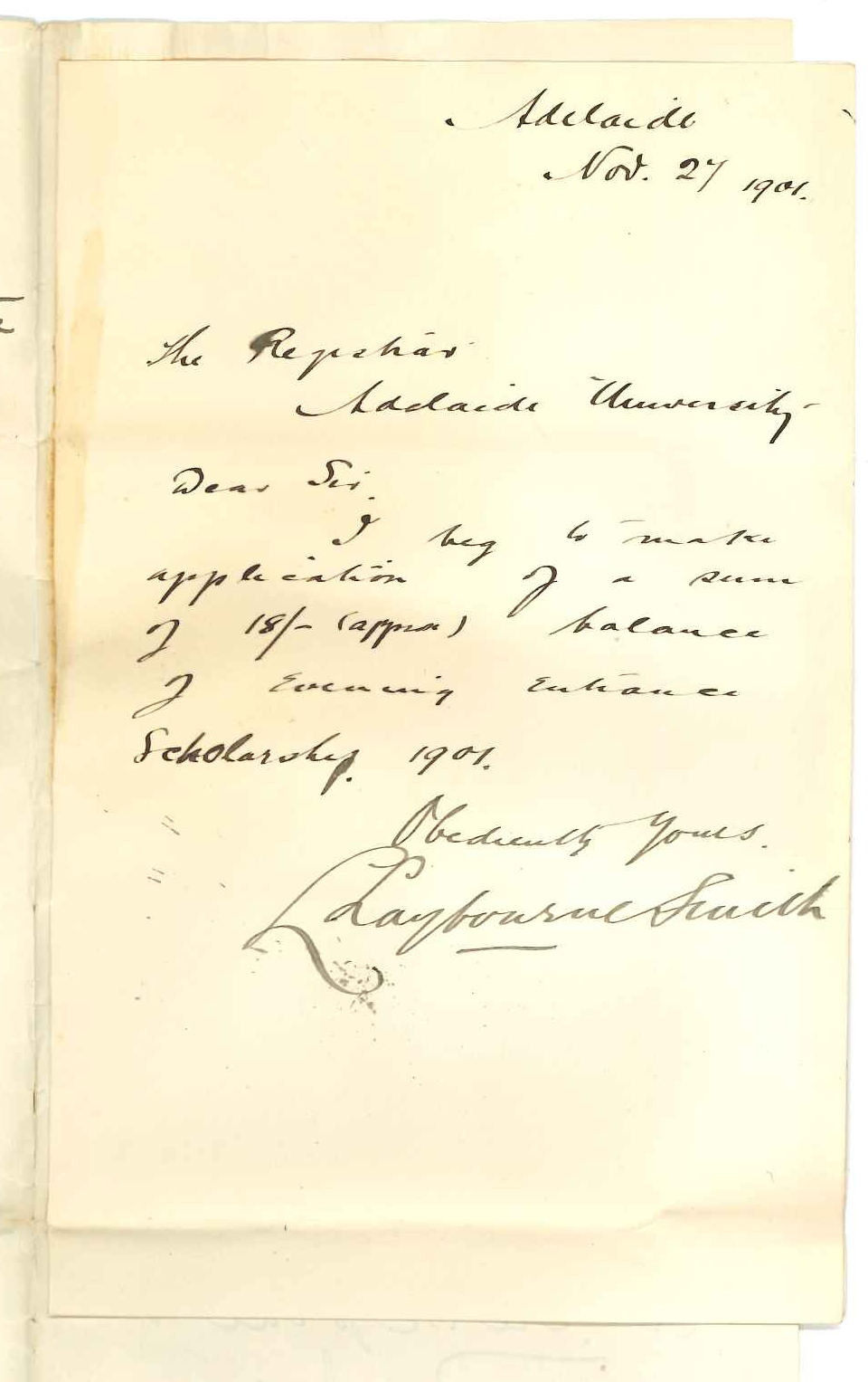 L Laybourne Smith - Adelaide - Requesting surplus of Evening Scholarship