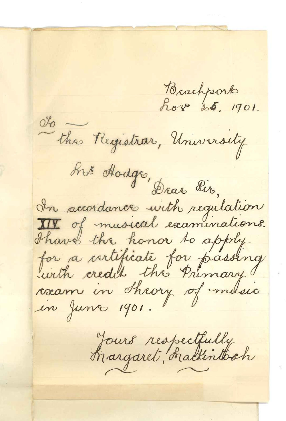 Miss Margaret Mackintosh - Beachport - Requesting Primary Music Certificates