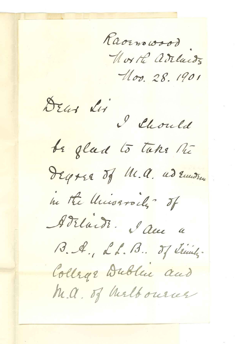 Reverend Alexander Macully - North Adelaide - Application for admission ad eundem gradum