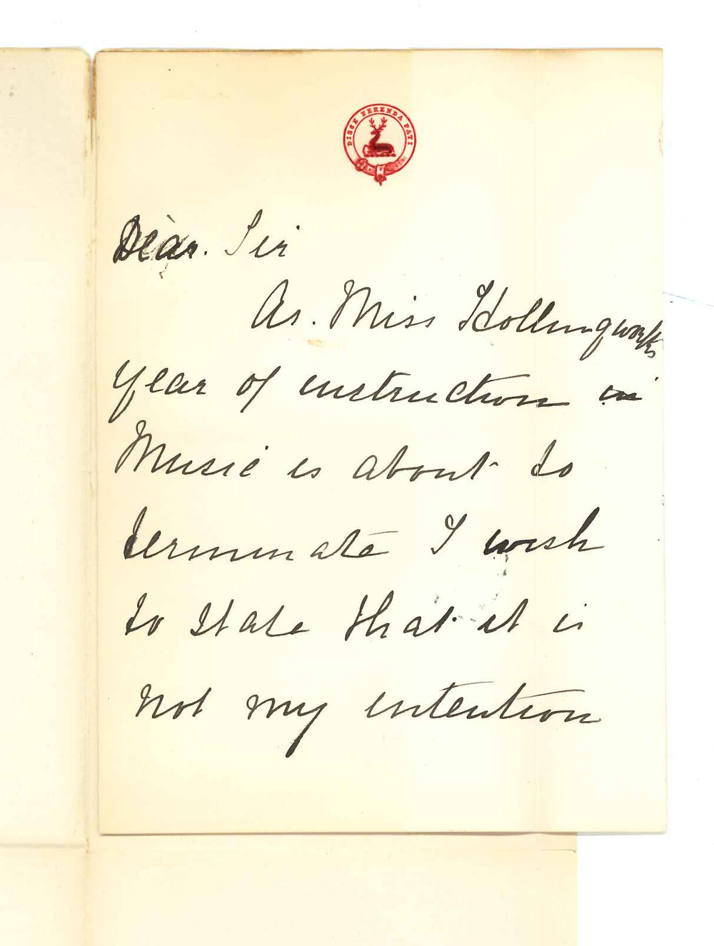 Miss A M Hollingworth - Discontinuing lesson at Conservatorium