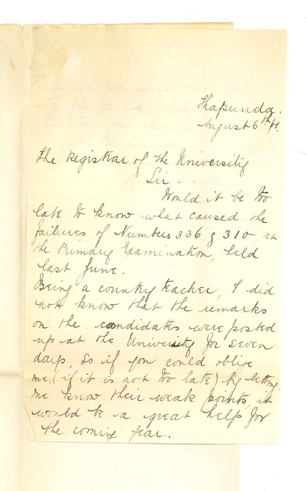 Miss M R Nicolle - Kapunda - Requesting marks of candidates for Primary Music Examination