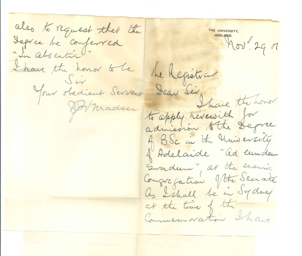 John Percival Vissing Madsen - The University - Application for admission ad eundem gradum and that it be conferred In absentia