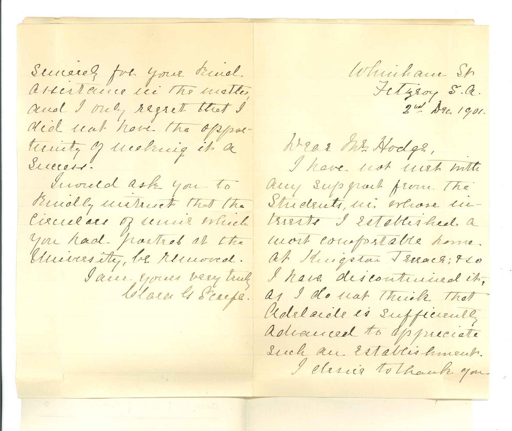 Miss C G Scarfe - Fitzroy - Asking that circulars regarding her home be taken down that were posted at the University