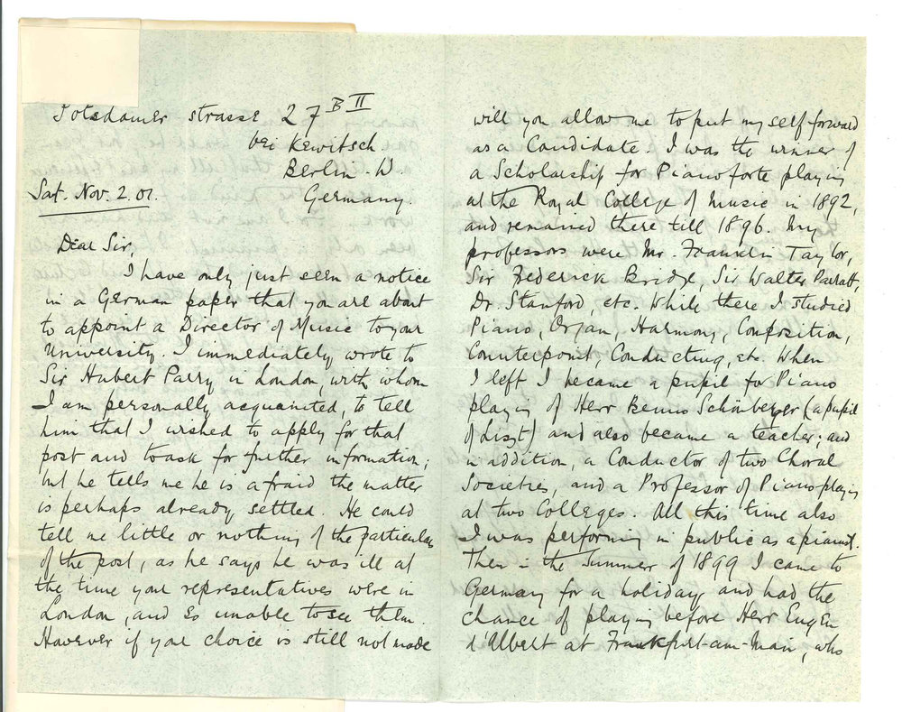 E Howard Jones - Berlin Germany - Application for Professor of Music