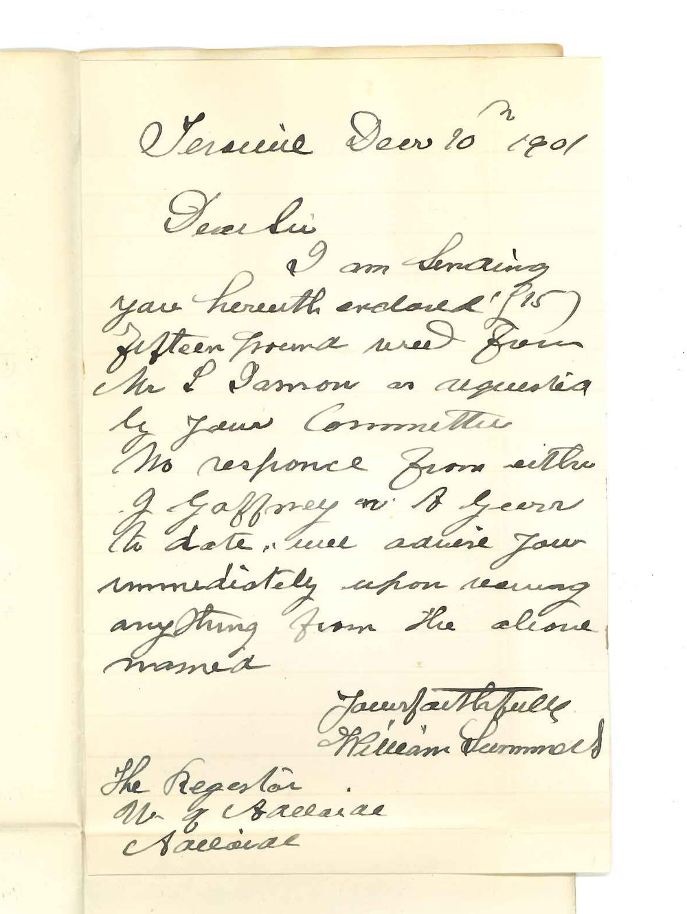 William Summers - Terowie - Forwarding Mr Ianson rent and regarding Gaffneys and Gurrs rent