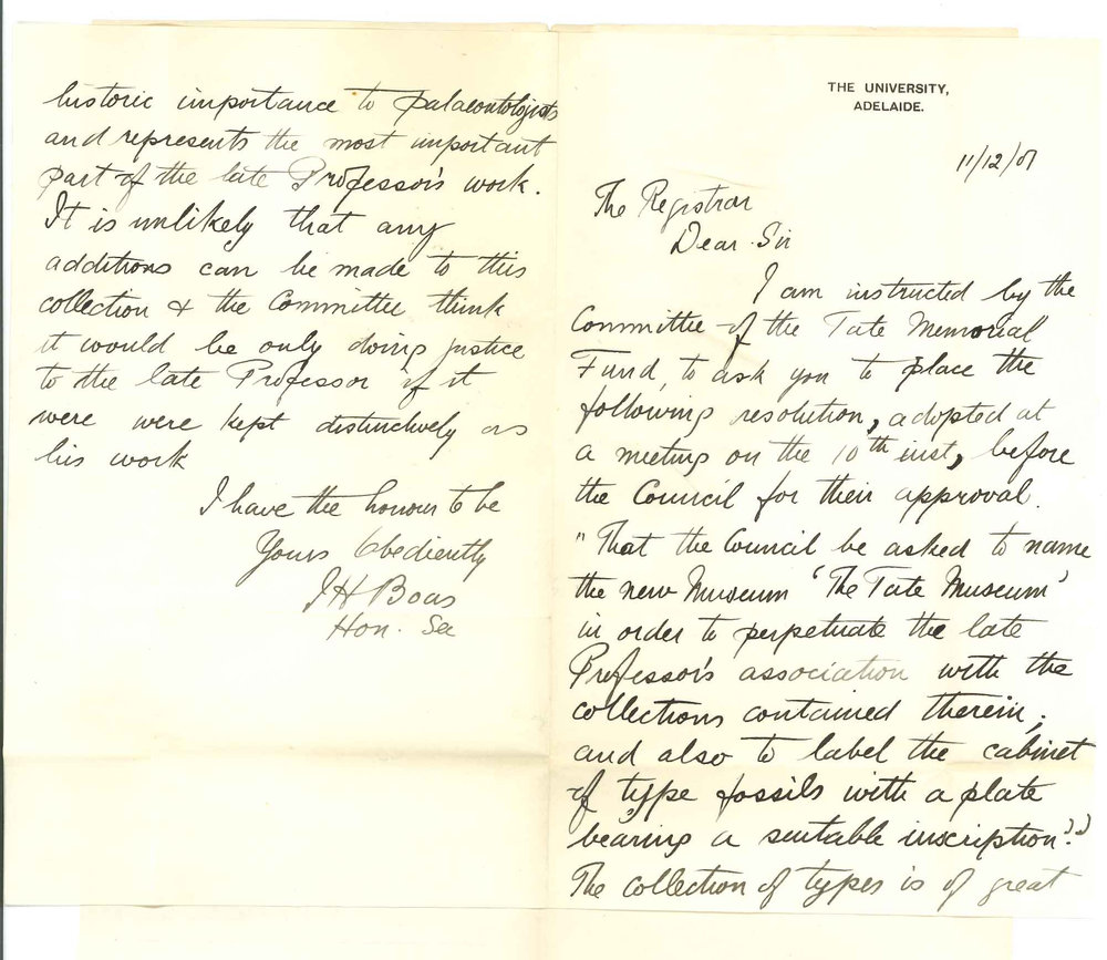 Isaac Herbert Boas - The University - Submitting resolutions for the Tate Memorial for the Councils consideration
