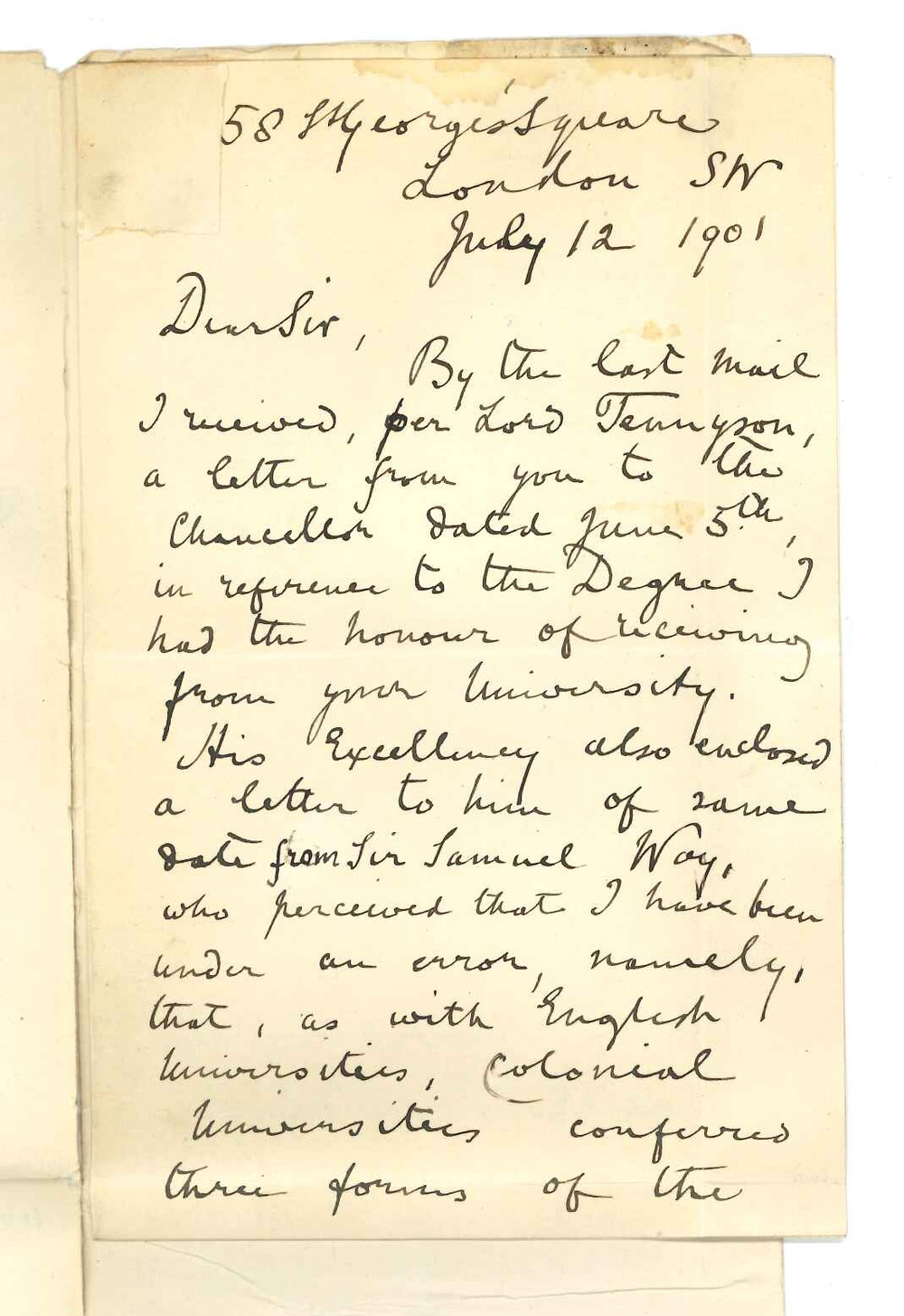 Sir Herbert Stanley Oakeley - London - Concerning correspondence with respect to the Doctor of Music degree