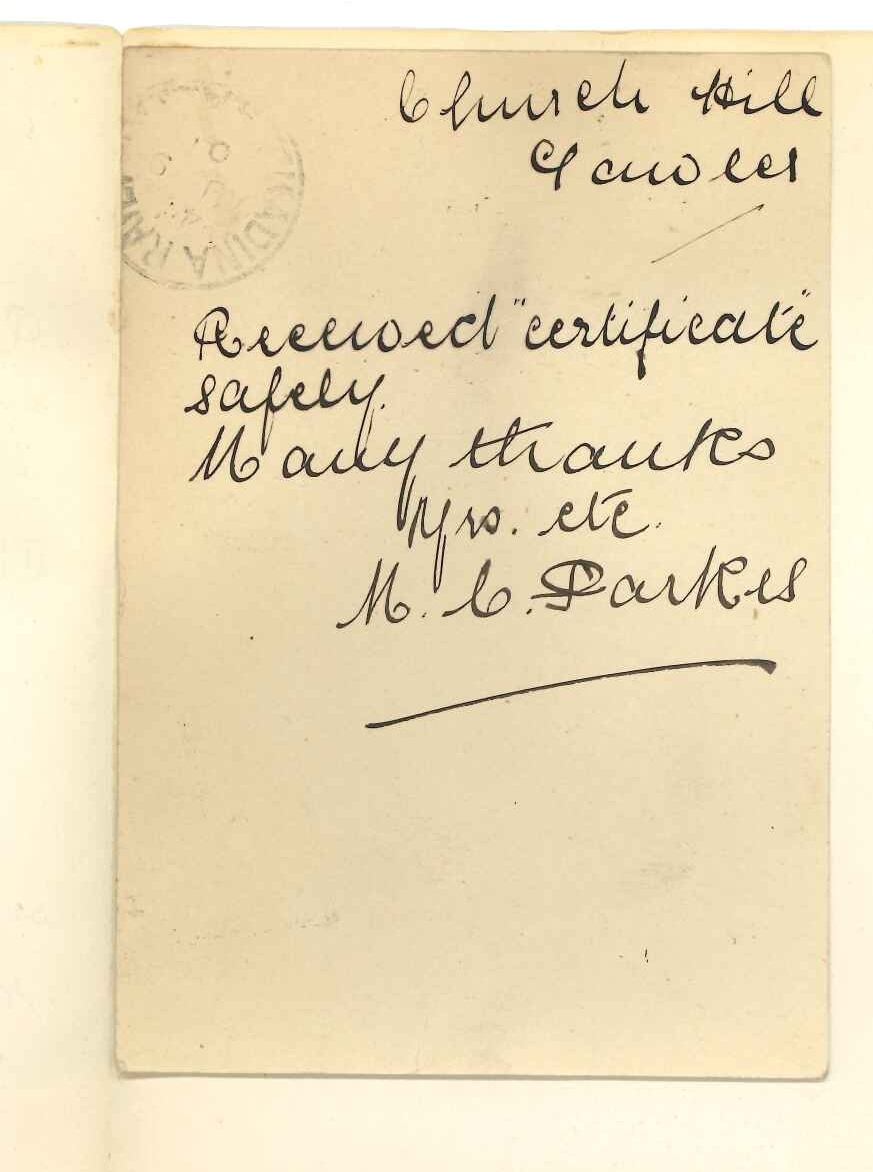 Miss M C Parkes - Gawler - Acknowledging receipt of certificates