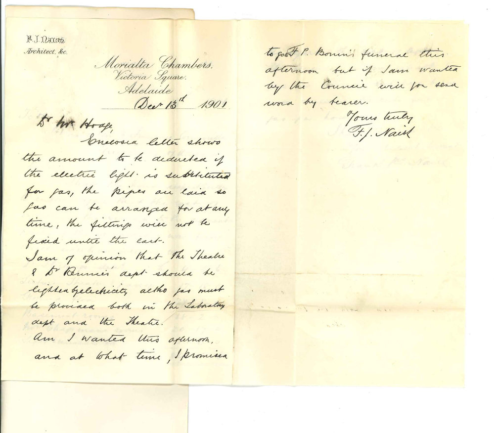 Frank John Naish - Adelaide - Pricing gas fittings new Science Building