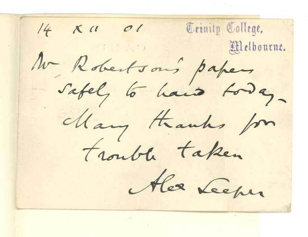 Alex Leeper LLD - Melbourne - Acknowledging receipt of Mr Robertsons Exam Papers