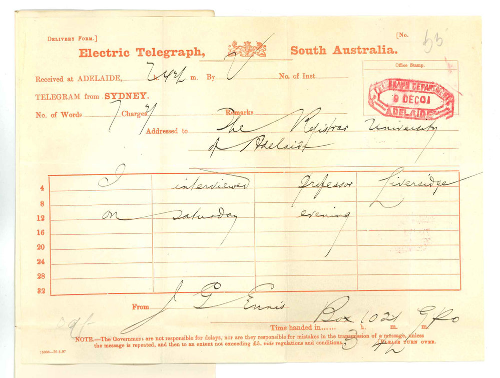 John Matthew Ennis - Sydney - Had interviewed Professor Liversidge
