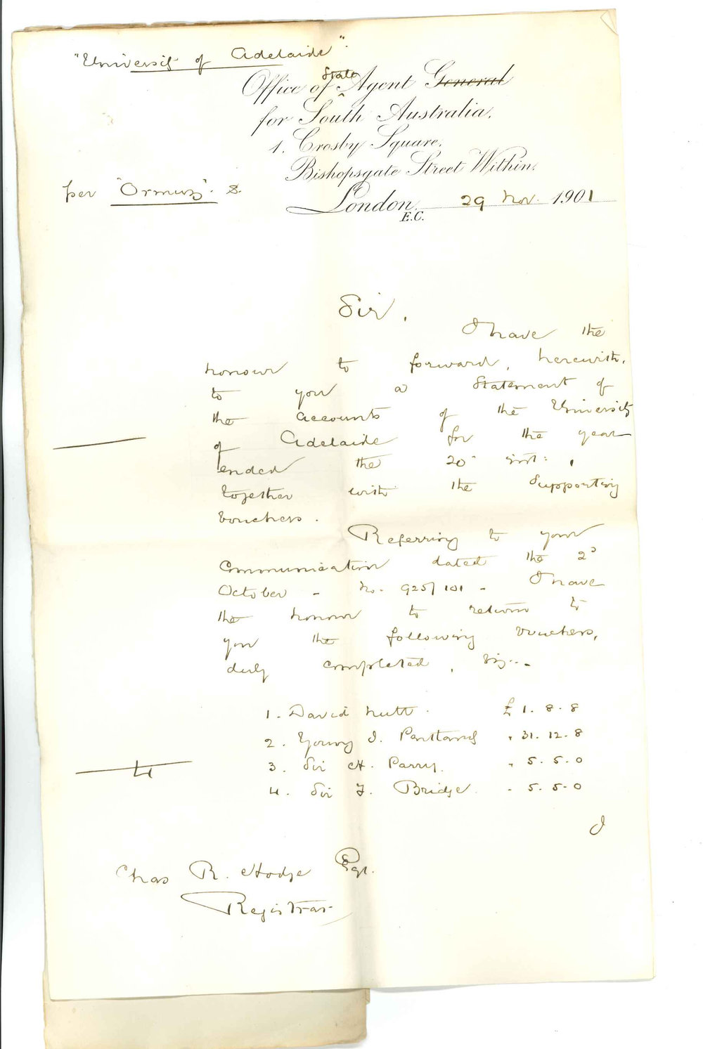 Henry Allerdale Grainger - The Agent General for SA - London - Forwarding Accounts 1901 and Bill of Lading for case Books ex Ormuz