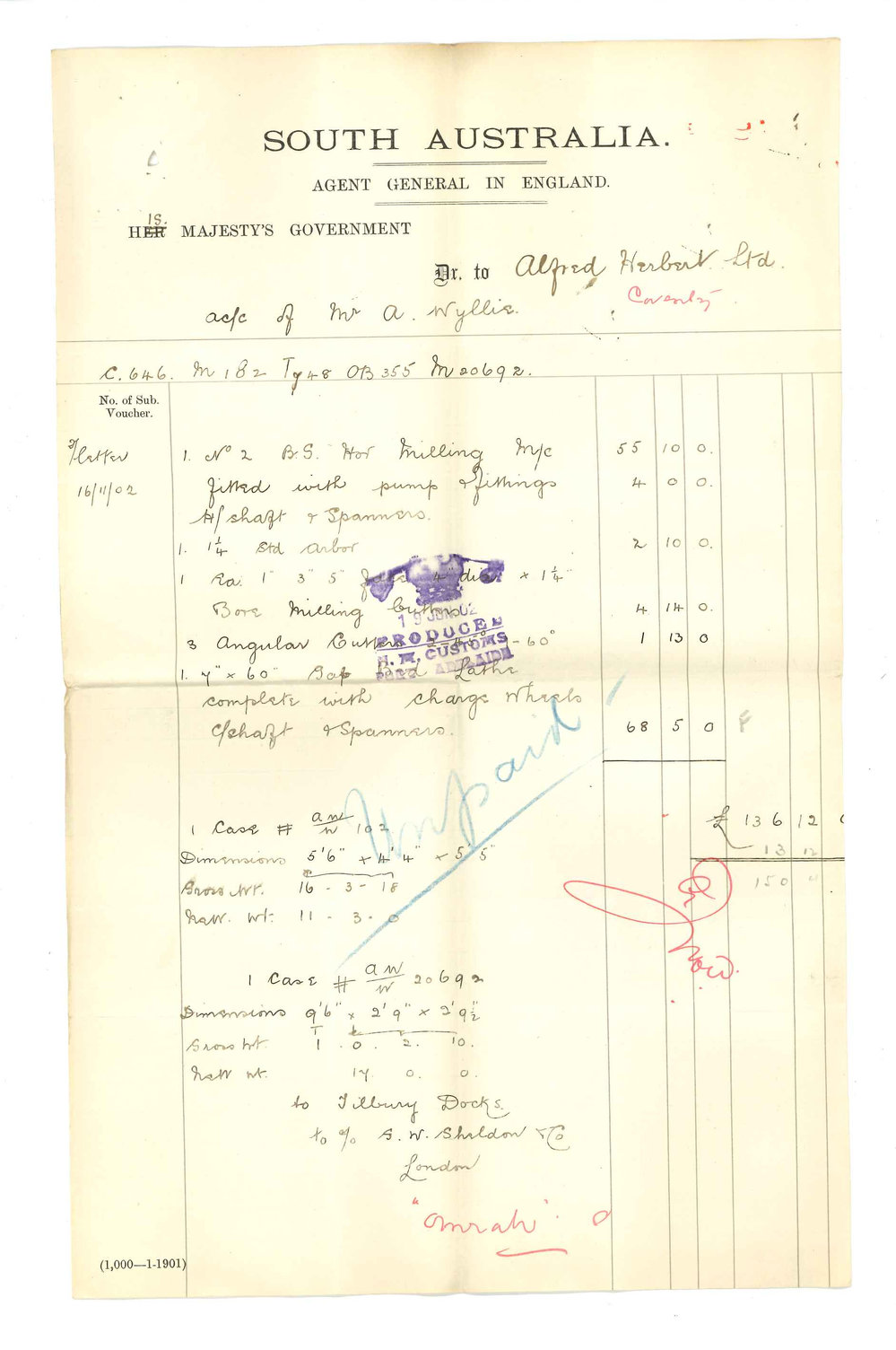 Henry Allerdale Grainger - The Agent General for SA - London - Forwarding accounts from Messrs Hatchard and A Wyllie