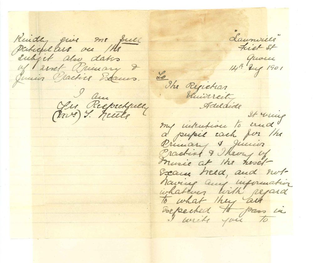 Mrs J Nettle - Quorn - Information regarding Music Examinations