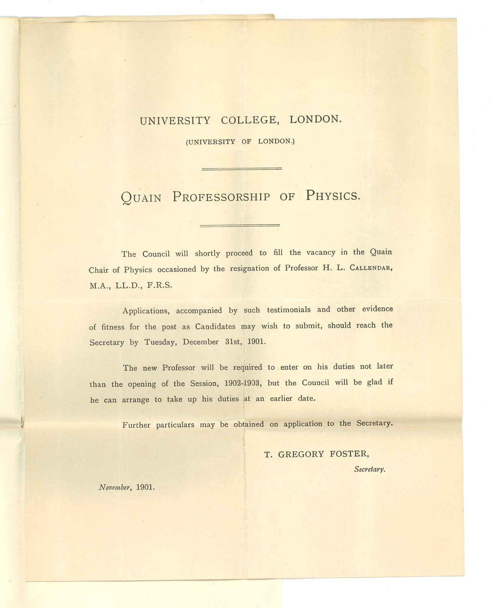 T Gregory Foster - University College London - Quain Professorship of Physics