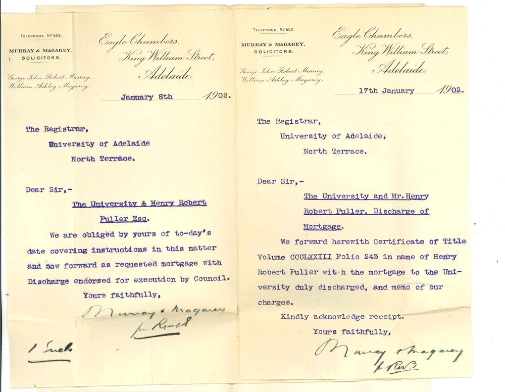 George John Robert Murray and William Ashley Magarey - Adelaide - Henry R Fuller mortgage discharge endorsed for Council