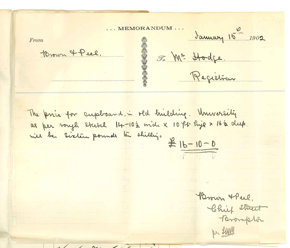 Lewis Harris McDougall and Gow Brown and Peel - Submitting price for making cupboard