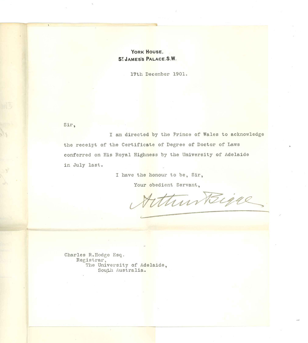 Arthur Bigge - London - Acknowledging receipt of Certificate of LLD Degree
