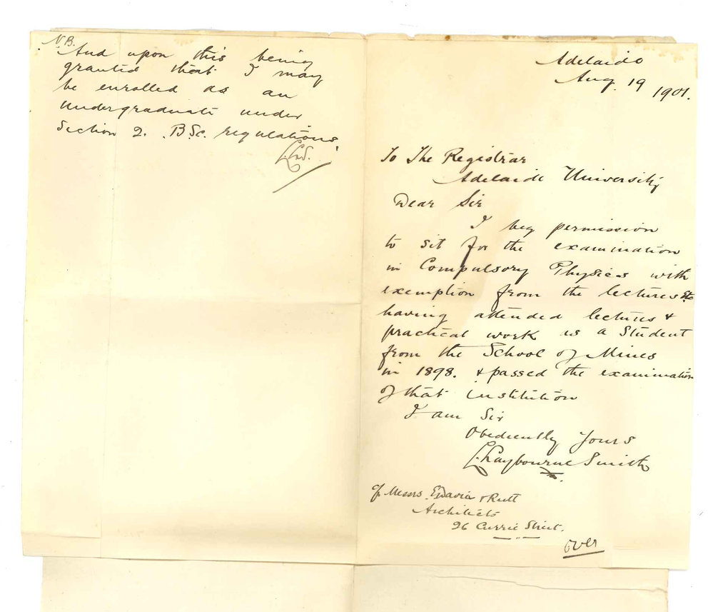 L Laybourne Smith - Adelaide - Exemption from attendance at lectures