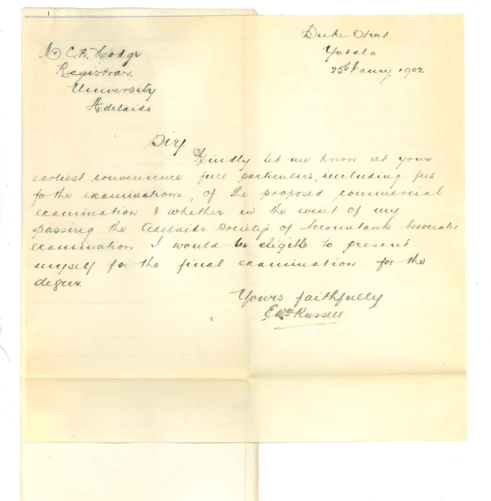 E William Russell - Yatala - Asking for information concerning proposed Commercial Examinations