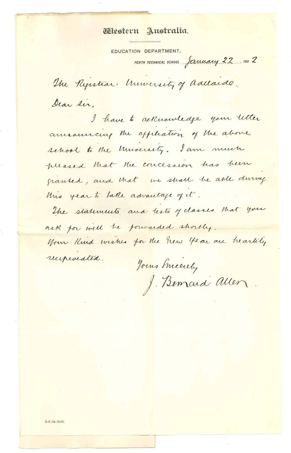 J B Allen - Perth - Will forward statements and list of classes of the Perth Technical School