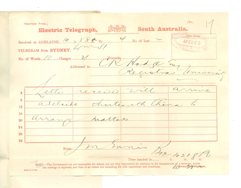 Professor John Matthew Ennis - Sydney - Will arrive in Adelaide on 13th February 1902
